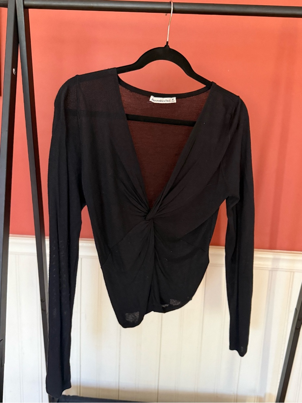 Abercrombie & Fitch Black Twist-Knot V-Neck Long Sleeve Top